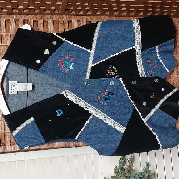 Vintage Denim and Velvet Vest Academia Alt Cottagecore - Picture 13 of 13